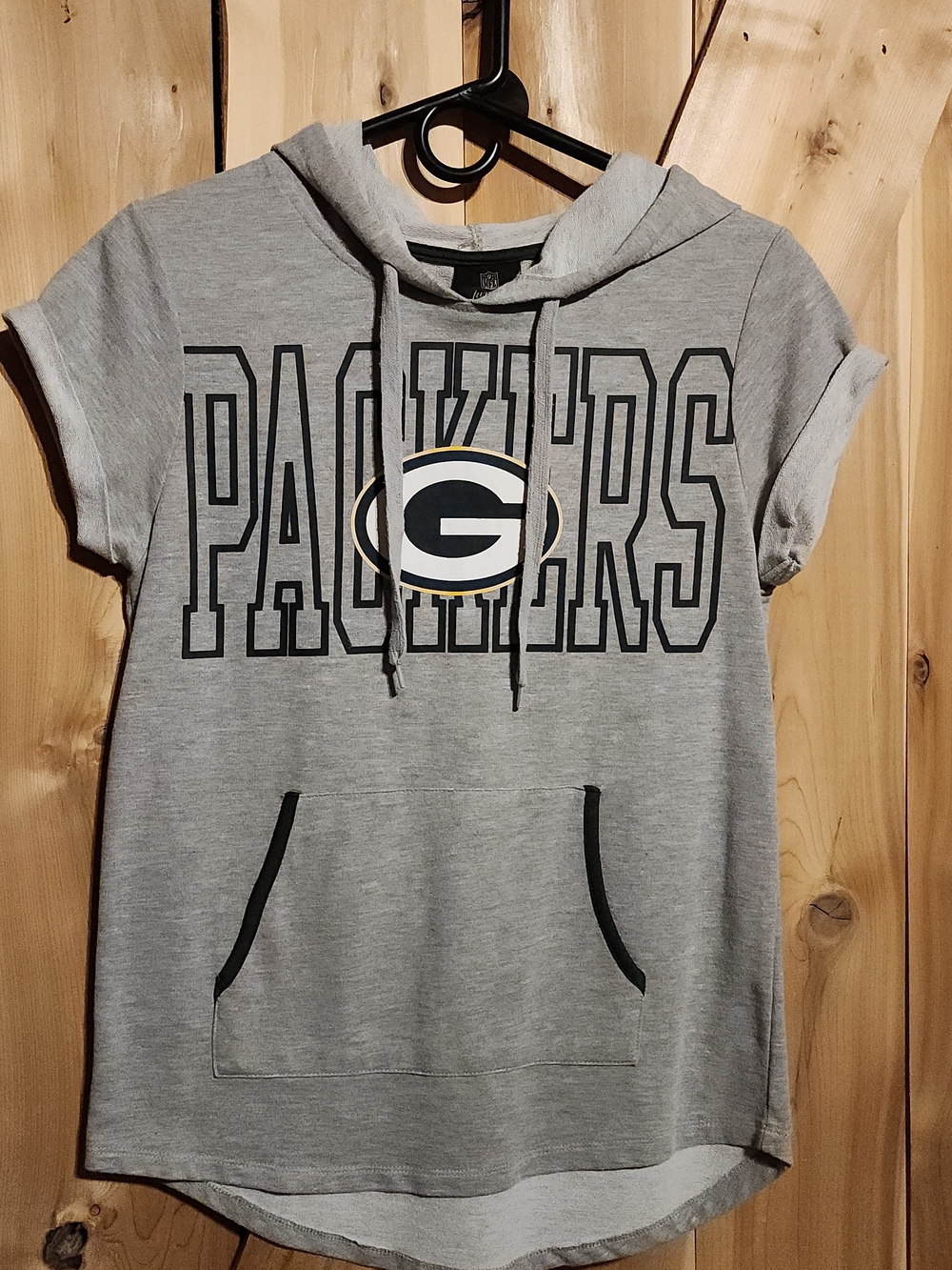 Green Bay Packers Gray Womens Hooded Short-Sleeve Top